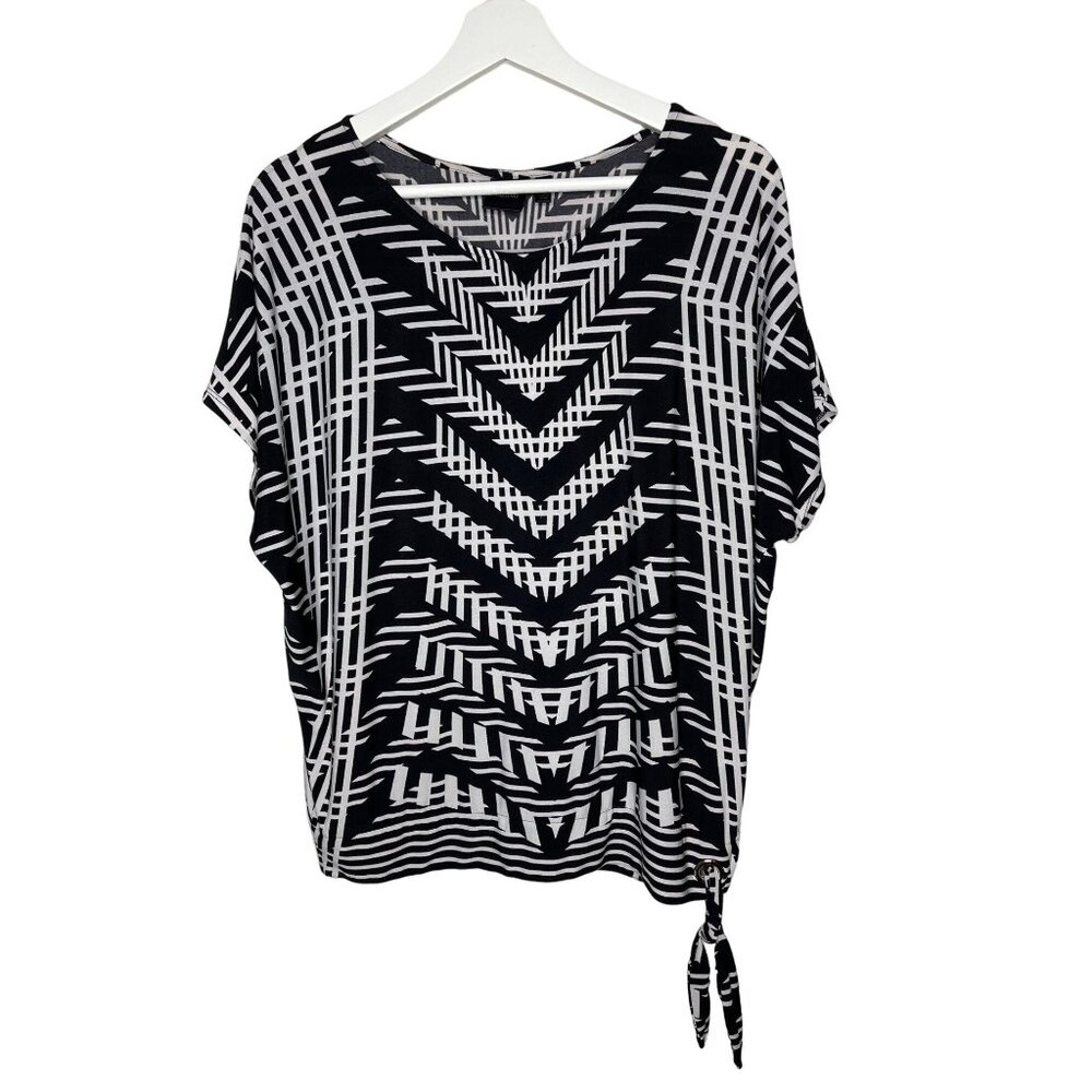 Rafaella Top Womens Size Small Shirt Short Sleeve Blouse Black White Casual Work